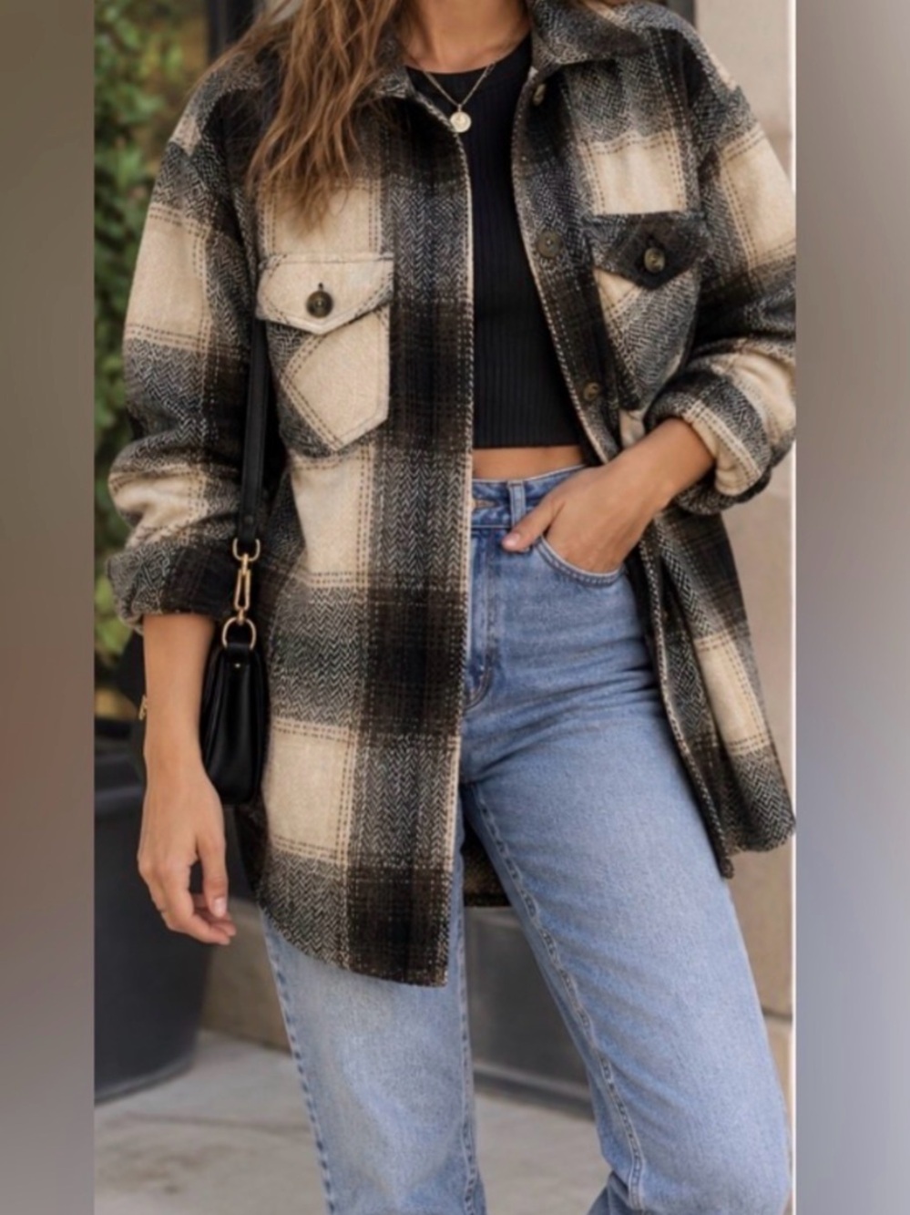 Buffalo David Bitton Plaid Shacket in Black & Tan - Picture 10 of 12